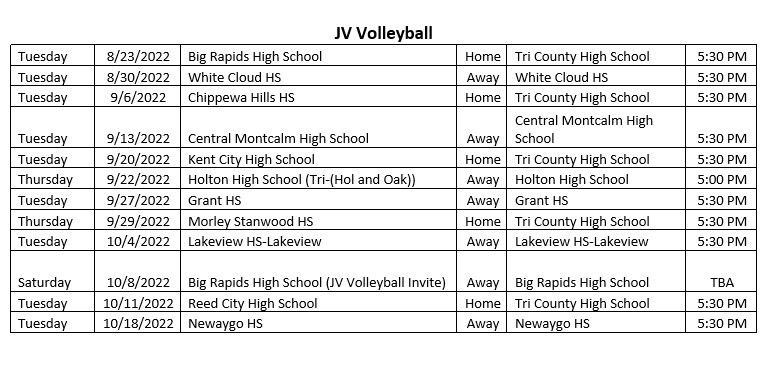 2022-23 JV Volleyball Schedule